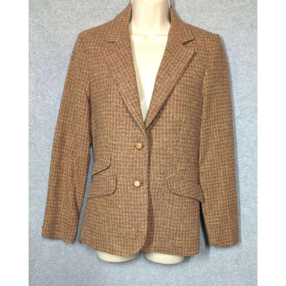 Vtg Equestrian Riding Jacket 100% Wool Brown Tweed 6 Small Polished Country Club